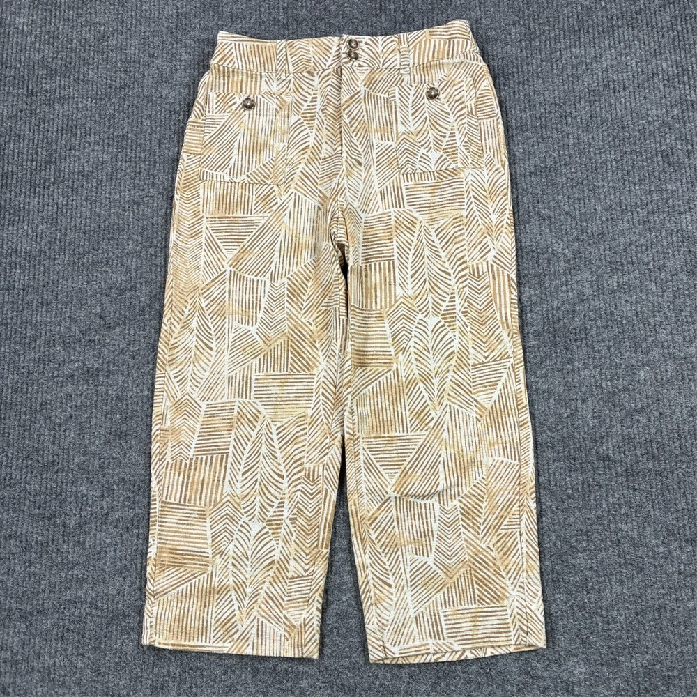 Chico's Womens Crop Wide Leg Pants Size US 4 Tan Geometric Textured High Rise